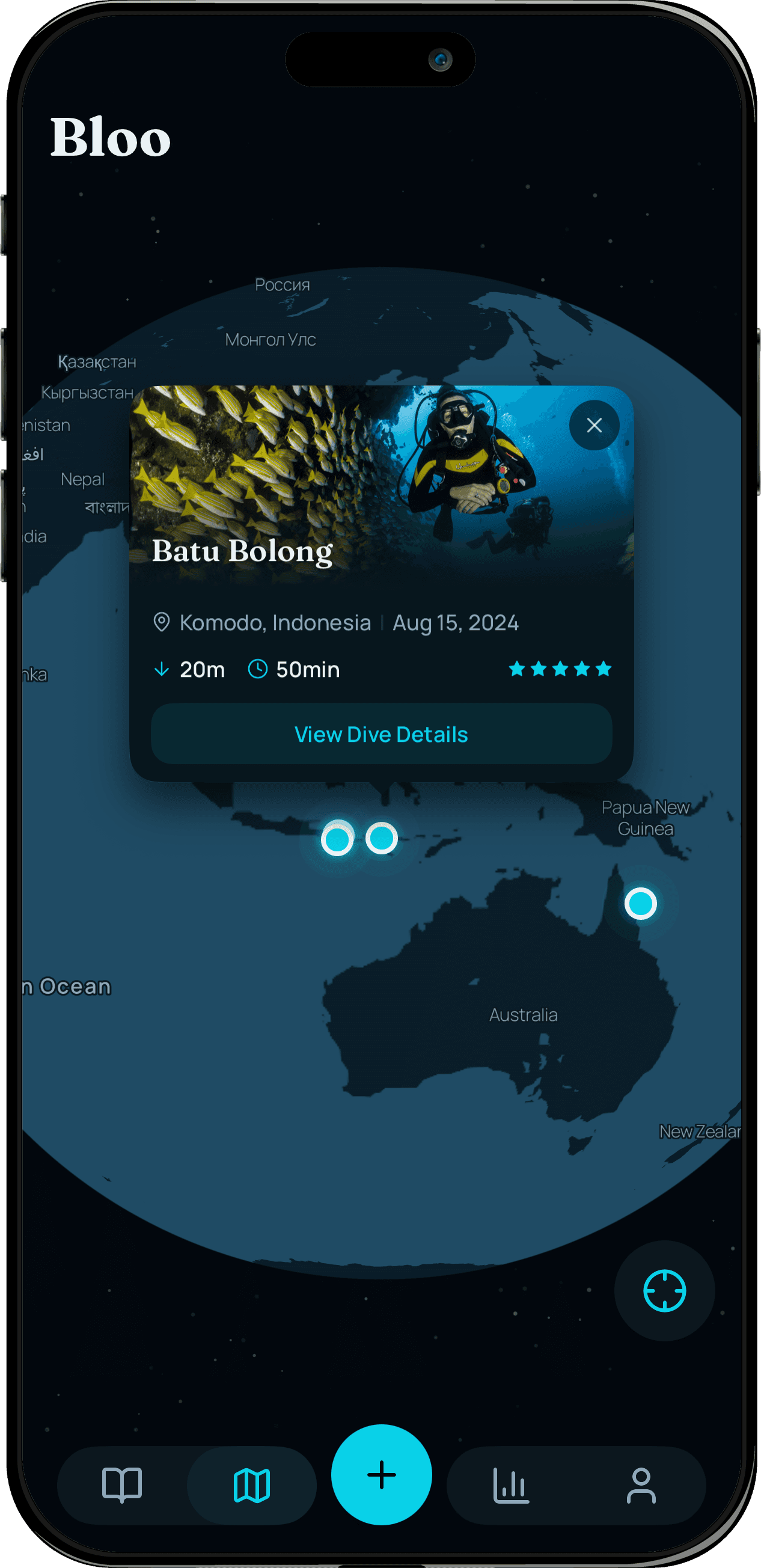 Bloo app – interactive 3D globe map view