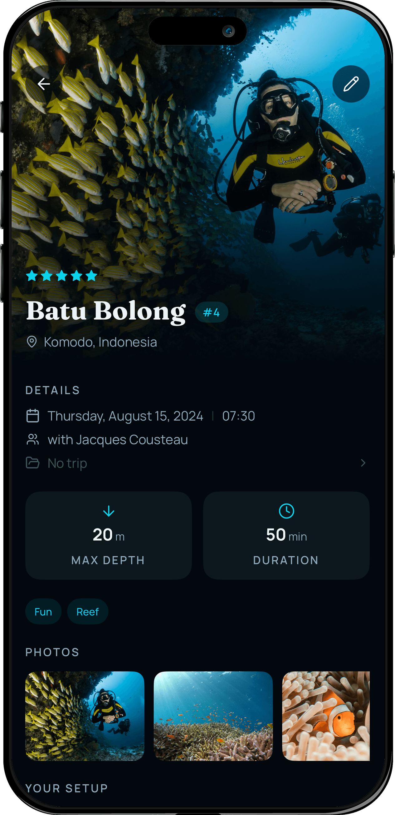 Bloo app – dive detail for Batu Bolong